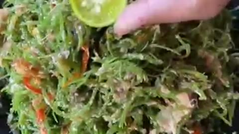 Urab Bulung Gadang, Green gracilaria seaweed with grated coconut and sambal😊🙏🏽 #bali #seaweed