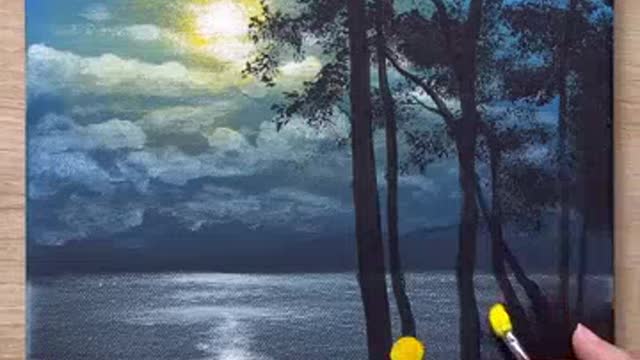 -Moonlight Scenery Acrylic Painting #shorts.mp4