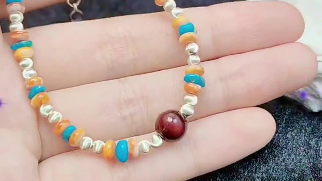 GN-20241017-05 S925 Silver and orange spiny oyster Fashion Bracelet Natural Beautiful Jewelry