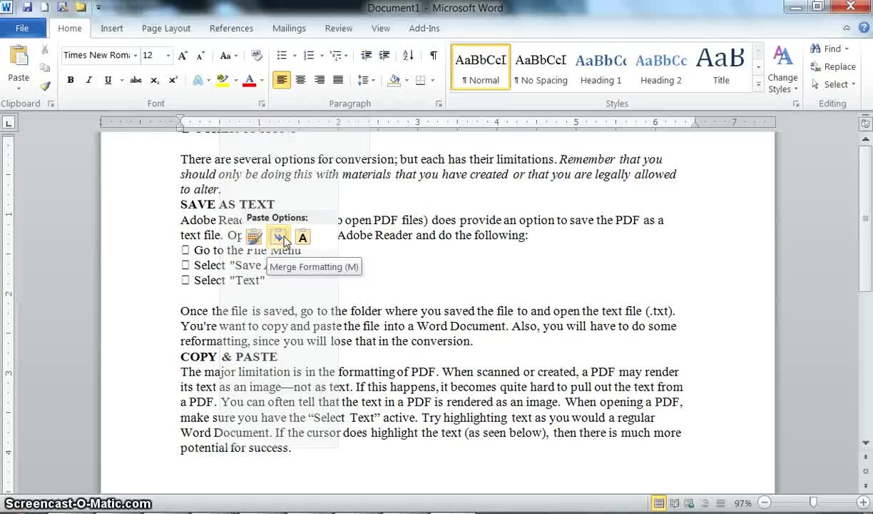 Convert PDF to Word by Using Copy and Paste