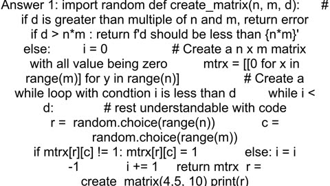 Function to create matrix of zeros and ones with a certain density of ones