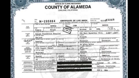 Not Eligible - Unless proven with court documents, at the time of Kamala's birth