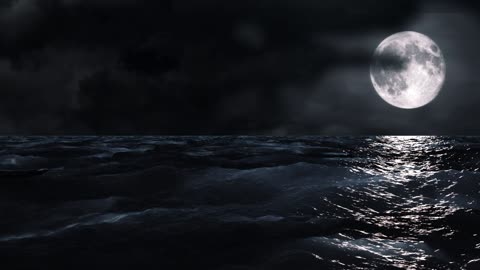 Moon Over The Sea at Night