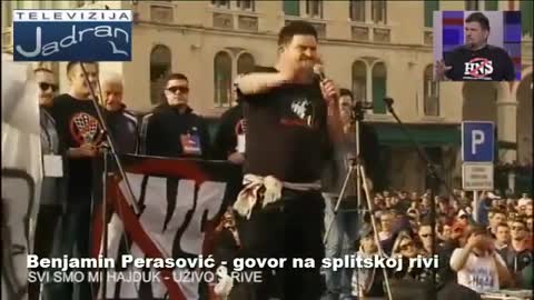Govor Benjamina Perasovića na splitskoj Rivi na prosvjedu navijača - Jadran TV
