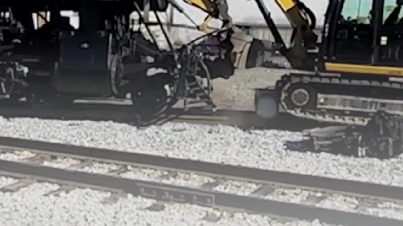 crash train and excavator