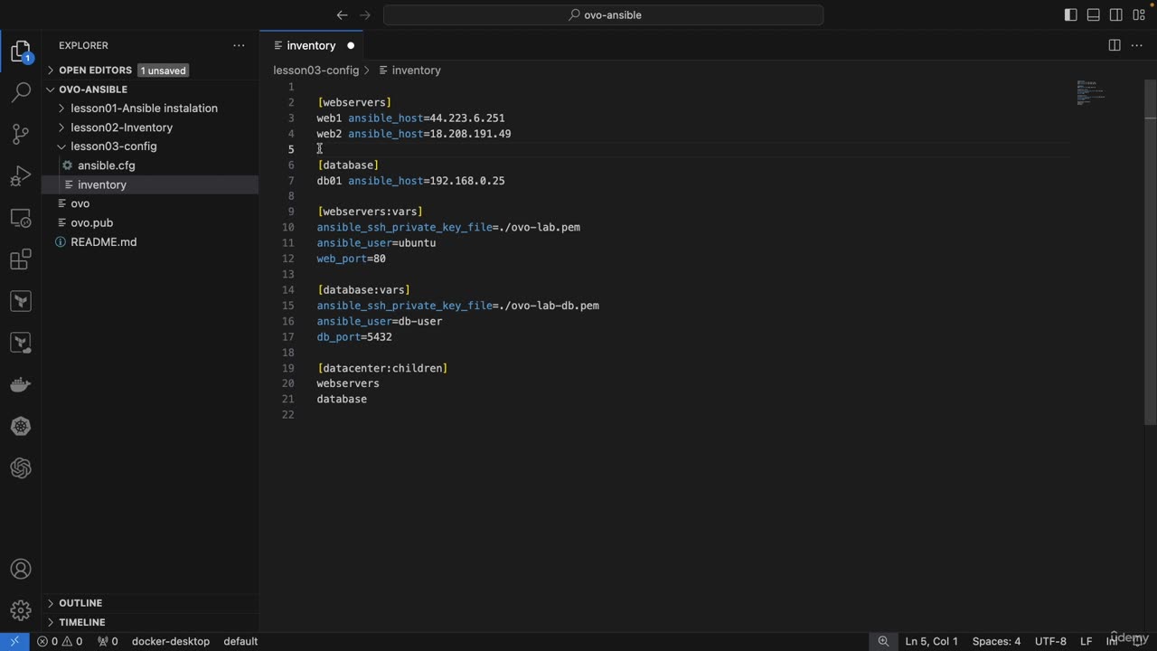 Create a inventory file for course