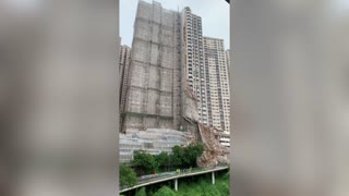 Moment Huge Scaffolding On Hong Kong Skyscraper Collapses As Typhoon Hits