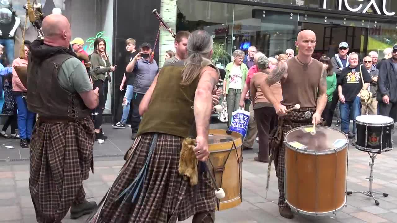 Clanadonia perform Last of the Mohicans in Perth City centre during Medieval Fayre Aug 2017