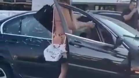 Drunk girl made an accident and runs away from the police