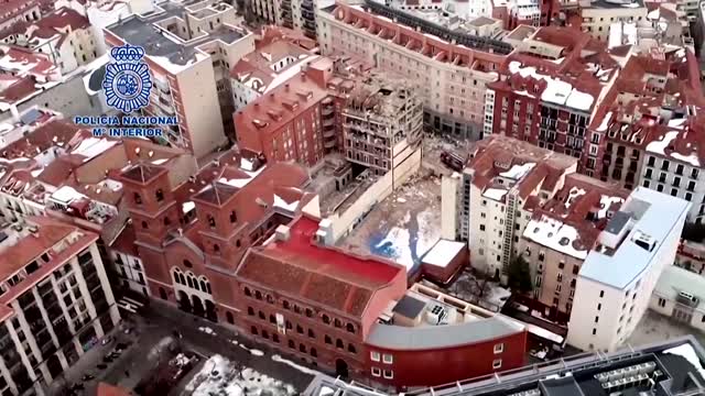 Aerials capture destruction of Madrid building blast