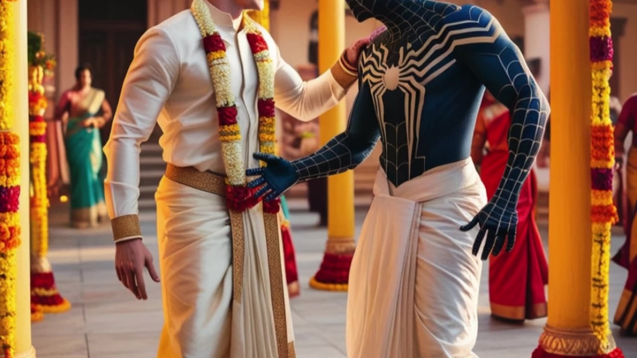 venom and spiderman vibing at indian wedding