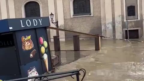 Main market square in Kłodzko Poland. Water destroys literally everything in its