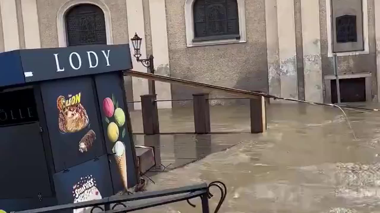 Main market square in Kłodzko Poland. Water destroys literally everything in its