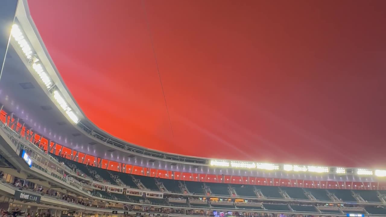 Red Sky with Double Rainbow over Baseball Stadium