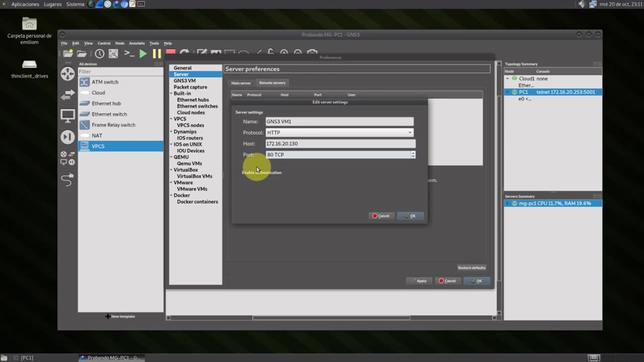 Configurar y Probar GNS3 y GNS3 VM como Servidores Remotos