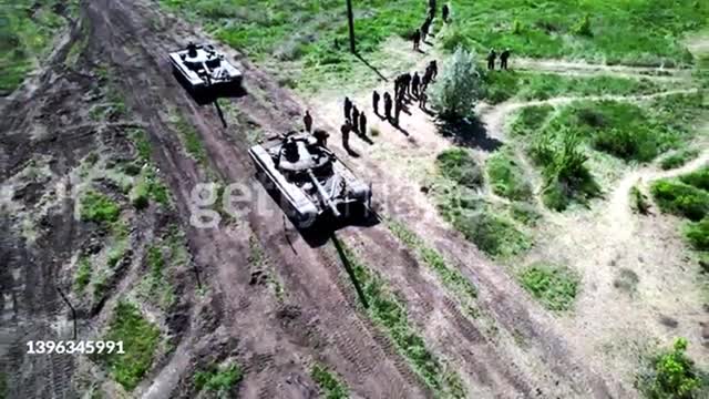 Polish-supplied T-72M1 tanks with Ukrainian troops on the training range in Ukraine