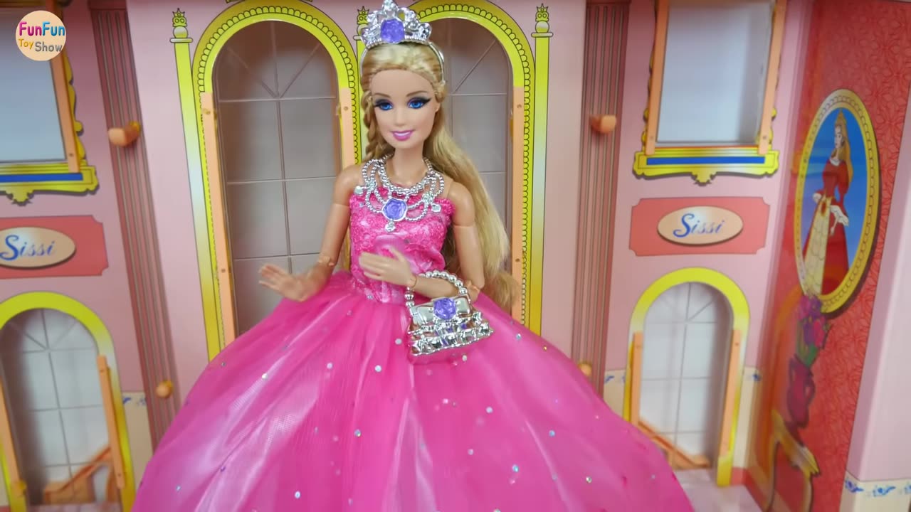 Princess Barbie Rapunzel Pink Purple Castle All Day Routine! Morning to Night Putri Barbie Castelo