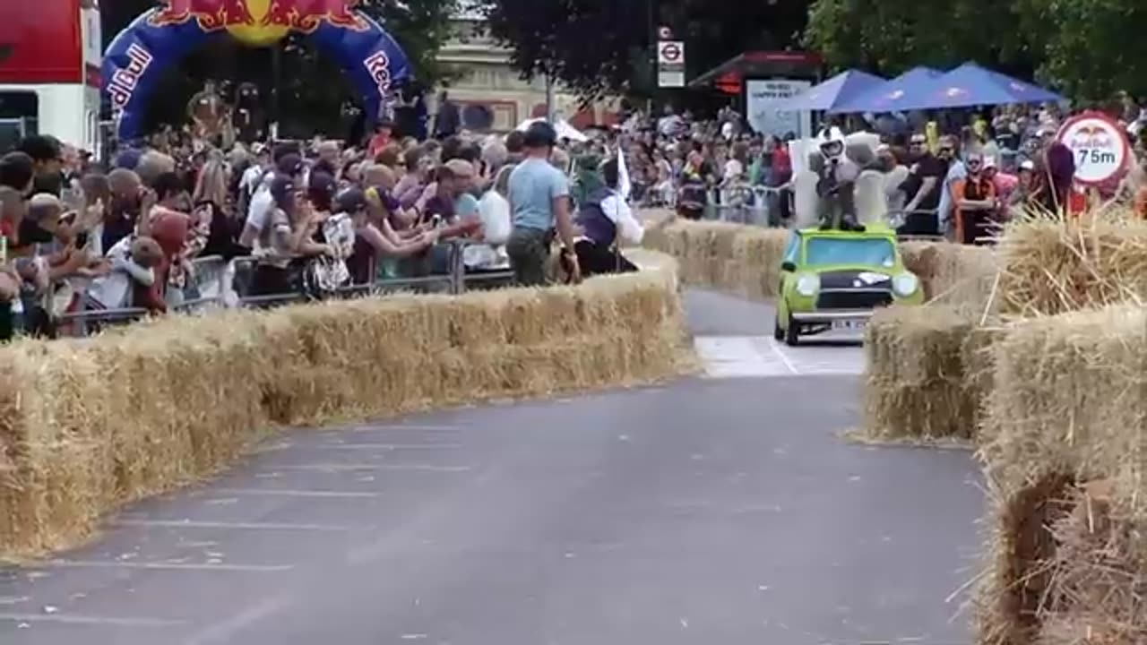 Mr bean with his car in soap box race