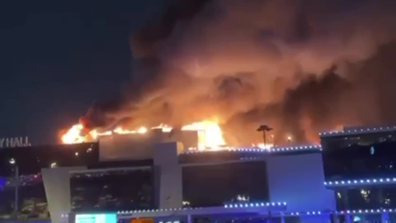 Roof Of Crocus City Hall Begins Collapsing As Blaze Continues