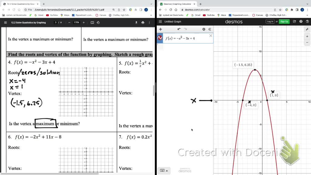 IM2 Alg 1 Traditional 12.2 Solve Quadratics by graphing