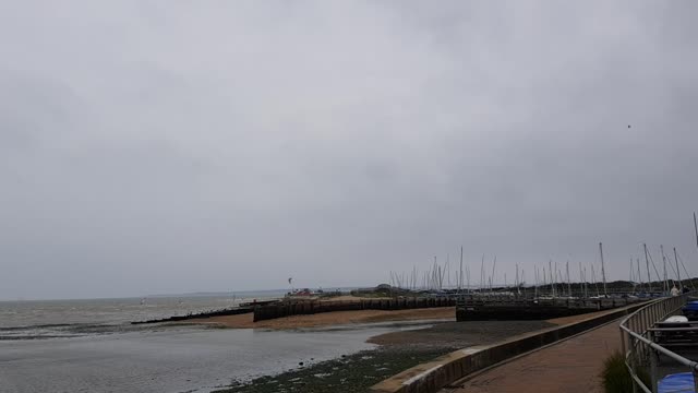 Beach overlooking the Isle of wight .