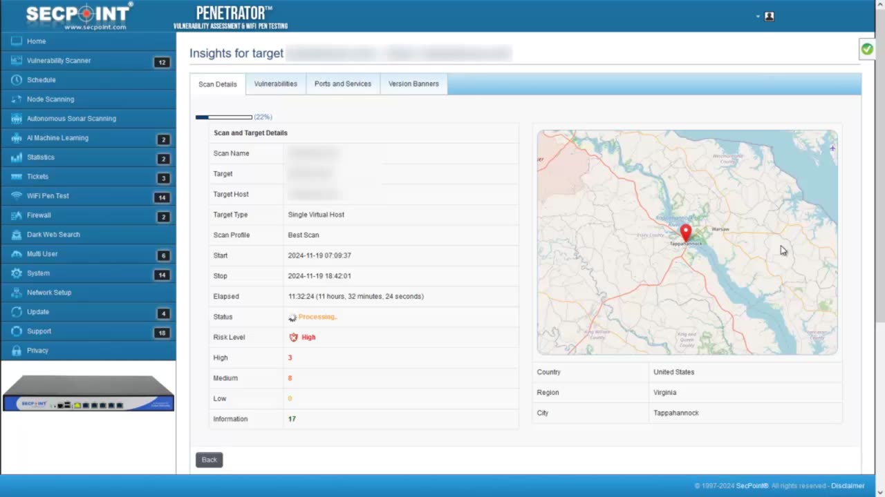 SecPoint Penetrator Vulnerability Scanner V62: Geo Map Targeting in Vulnerability Scan Reports