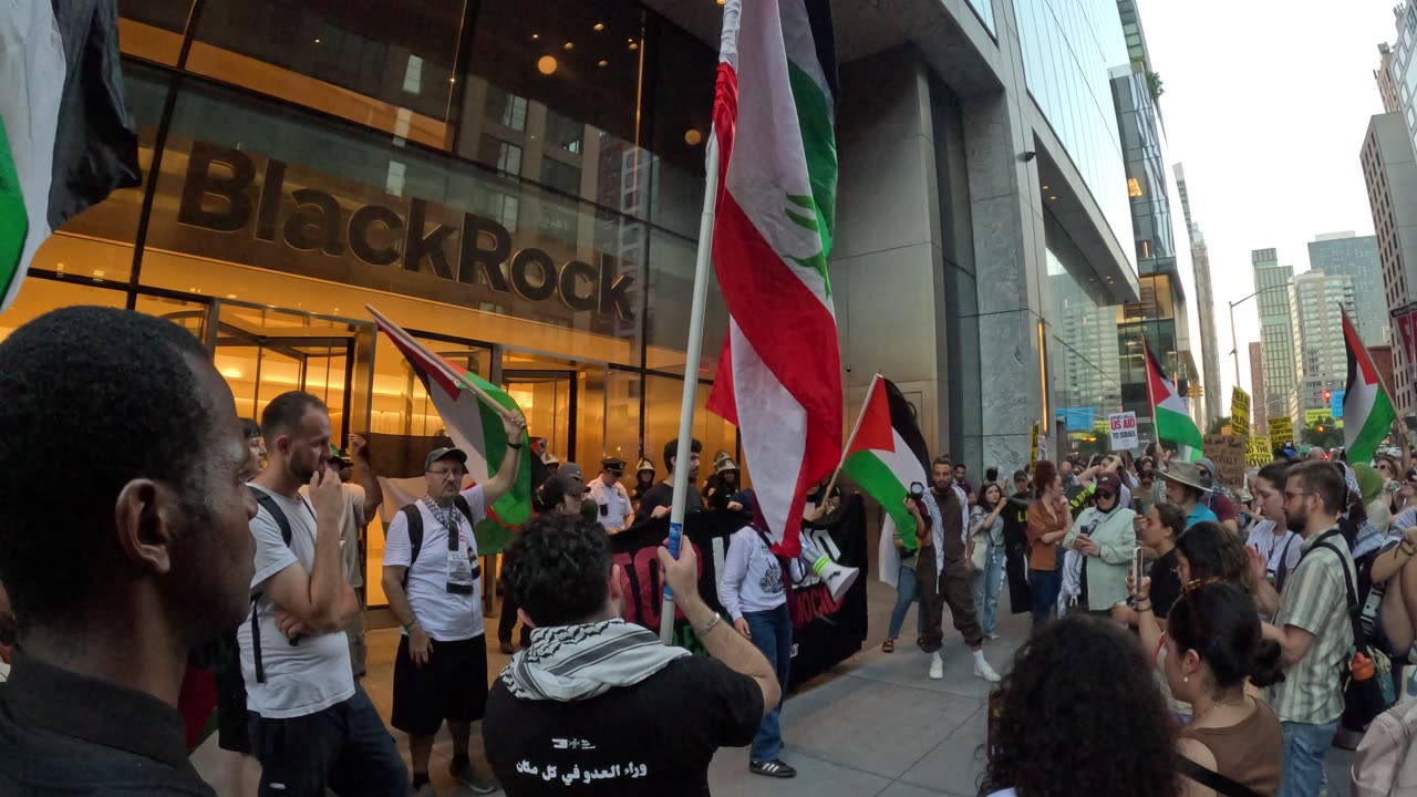 Pro-Palestine protest outside BlackRock in New York City.