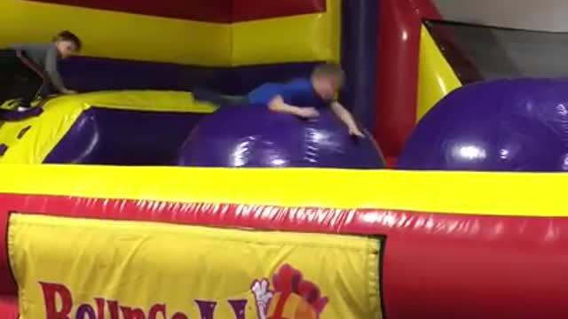 Blow up purple ball kid fail