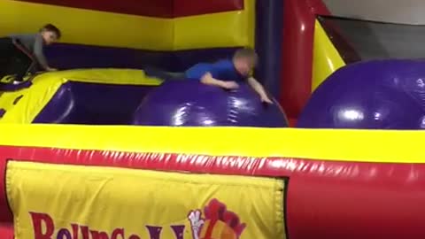 Blow up purple ball kid fail