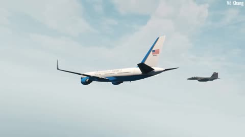 The F-15 Eagle fighter escorts C-32 'Air Force Two' aircraft carrying U.S Vice President