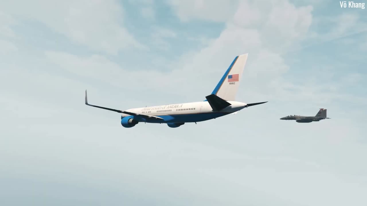 The F-15 Eagle fighter escorts C-32 'Air Force Two' aircraft carrying U.S Vice President