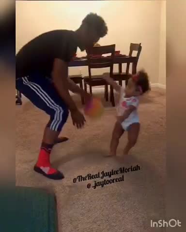 Baby gets "embarrassed" in 1-on-1 basketball with dad