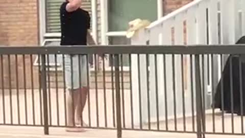 No shirt cowboy hat throws beer and friend breaks open on forehead shotgun