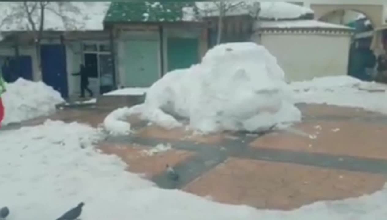 A lion carved in snow in Morocco