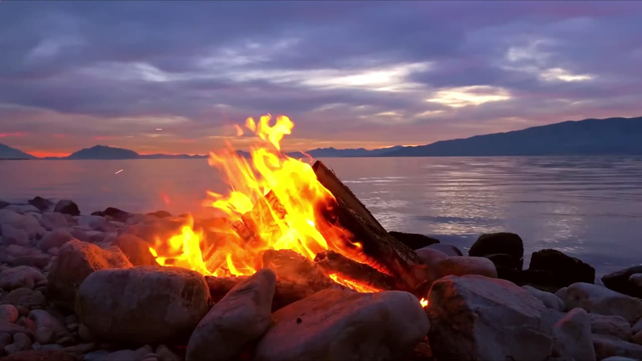 Tranquil Lakeside Campfire"