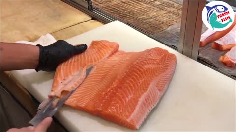 HOW TO CUT A SALMON FOR SASHIMI _ Salmon Cutting Skills