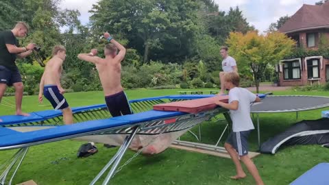 Trampoline Trick Folds Jumper in Half