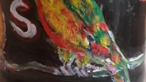 Tropical Bird - Acrylic Parrots upon a glass jar painting