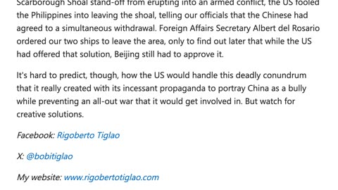 Marcos has taken us to the brink of a calamitous war vs China - by Rigoberto D. Tiglao