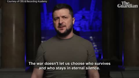 Ukraine's president appears un video message at 2022 Grammys