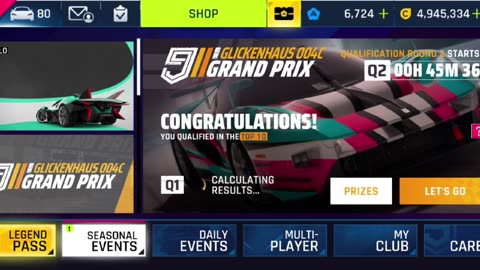 Asphalt 9: Legends - Grand Prix Glickenhaus 004c congratulates! You qualified in the Top 10. Calculating results...