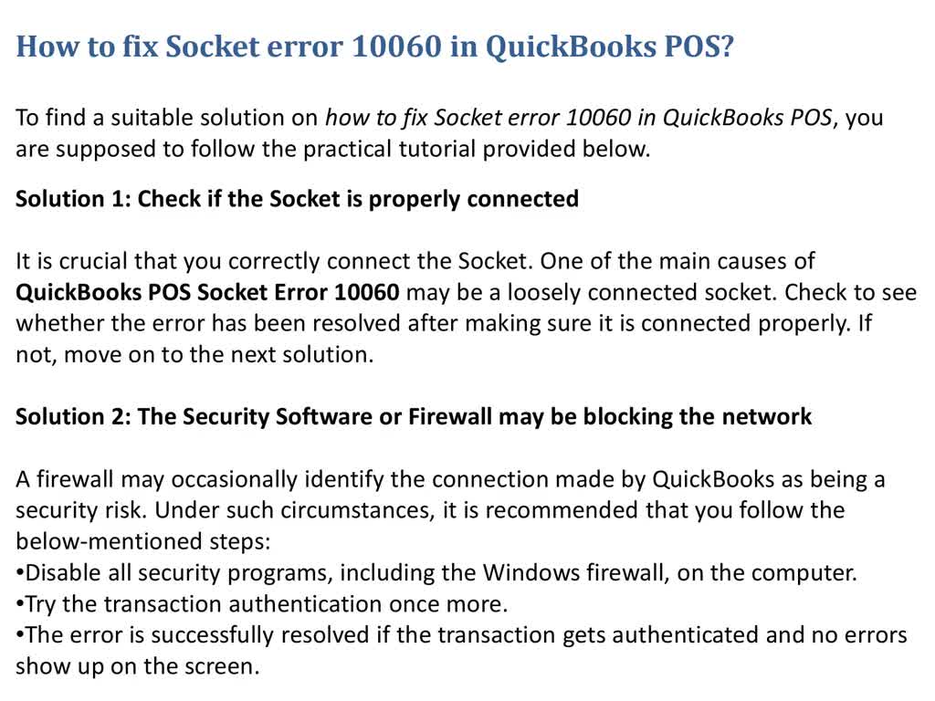 Fix QuickBooks POS Socket Error 10060 - Connection Timed Out