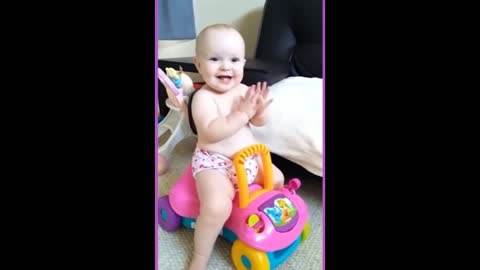 little baby was happy with her toy