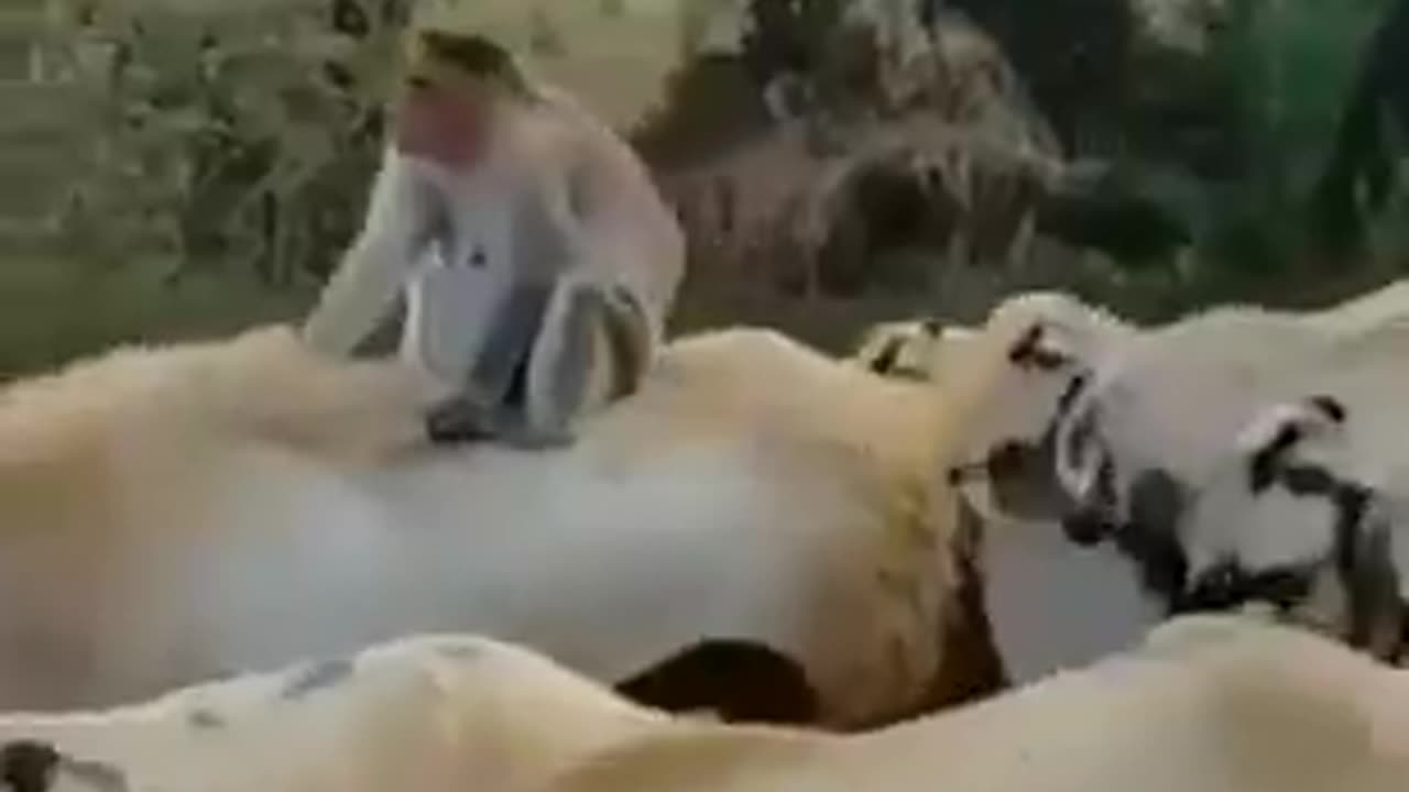 Monkey Riding on sheep #funnyvideo #viral #shorts