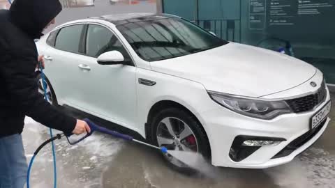 Мойка грязной машины Kia Optima GT - пена,воск,осмос. Car wash thick foam Kia Optima GT