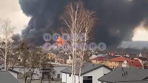 Warehouses in Bucha in the Kiev region burned down on March 3, 2022.