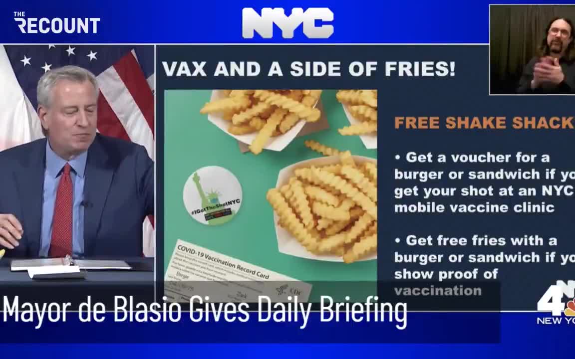 Bill De Blasio Promotes Shake Shack’s Free Food for Vaccination Deal