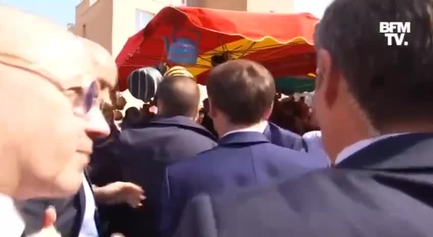 Emmanuel Macron made his first appearance since his election, he received tomatoes from the crowd