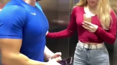 Hot girls with boy in a lift