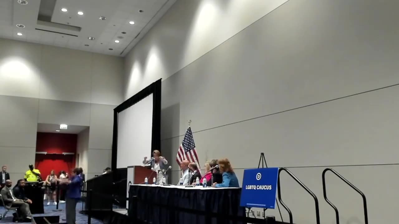 Massachusetts Gov. Maura Healy at the DNC "LGBTQ Caucus" meeting